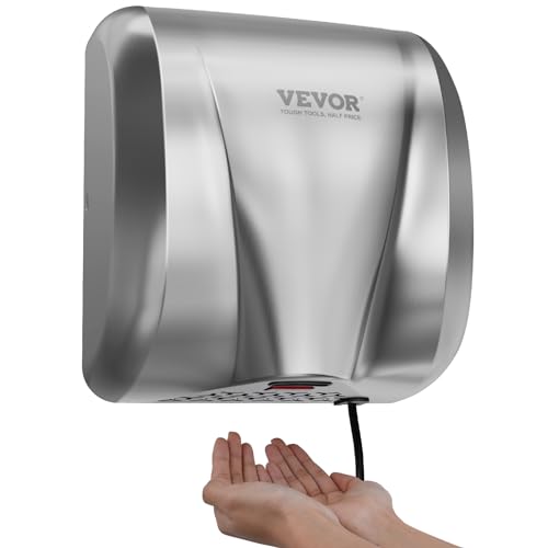 VEVOR Secador de manos comercial resistente, soplador de mano de viento cálido de acero inoxidable de alta velocidad automático de 1300 W, enchufe de 120 V/cableado, dos opciones de alimentación,