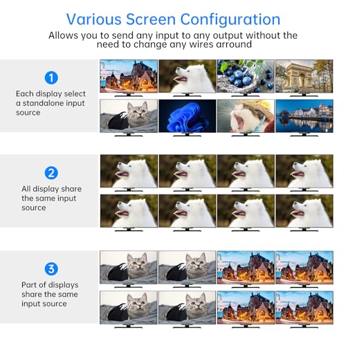 Interruptor de matriz HDMI 4K de 8 x 8 con control web y extractor de audio de 0.138 in, montaje en rack 4K a 30 Hz, conmutador de matriz HDMI divisor de 8 en 8 salidas, compatible con HDCP