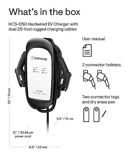 Cargador dual EV de 40 amperios, Enphase HCS-D50, 240v, 9.6kW de potencia, certificado de seguridad, conectores J1772, cableados, cables de 25 pies, anteriormente ClipperCreek