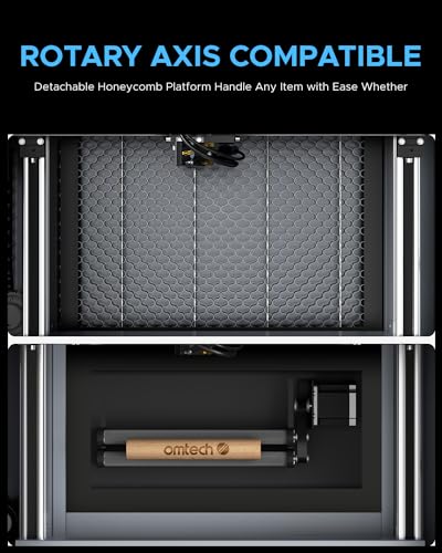 OMTech Grabador láser de CO2 K40+ con eje giratorio, máquina de grabado láser de escritorio de 8 x 12 pulgadas de 40 W para uso doméstico, cortador láser compatible con láser LaserGRBL