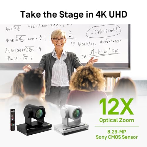 IPEVO Cámara VC-Z4K UHD 4K PTZ: CMOS HD de 1/2.8", Zoom óptico 12X, Seguimiento automático de AI, HDMI/USB-C, LAN, PoE. Ideal para educación, videoconferencias, Iglesia, transmisión en Vivo en