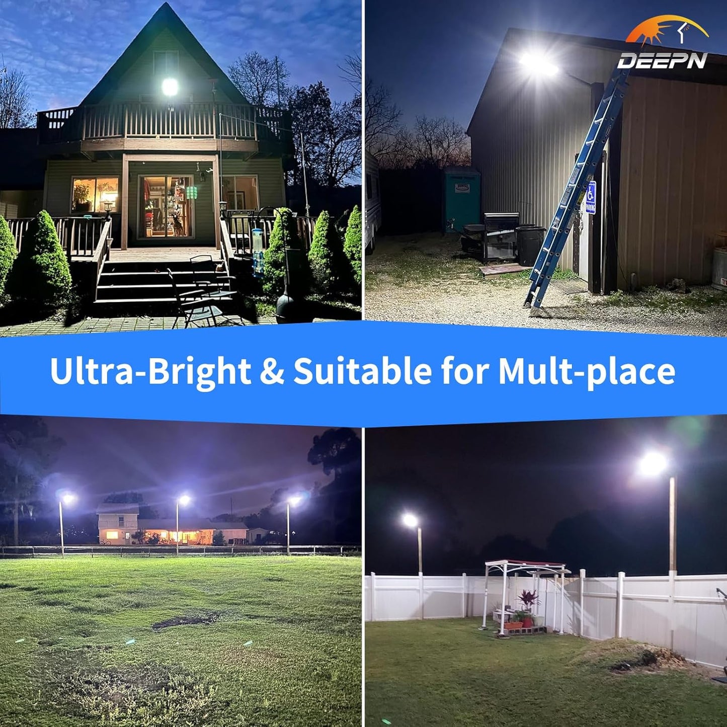 Deepn - Luces solares de calle para exteriores, 5000 W, luces solares de estacionamiento de 360000 lúmenes, luz de calle con energía solar, IP66, impermeable, sensor de movimiento al aire última