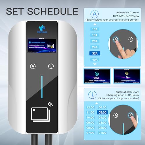 Cargador EV de nivel 2 J1772, cargadores EV para visualización inteligente de 40 amperios, cargador de coche eléctrico de 240 V, estaciones de carga de vehículos eléctricos al aire última UC102