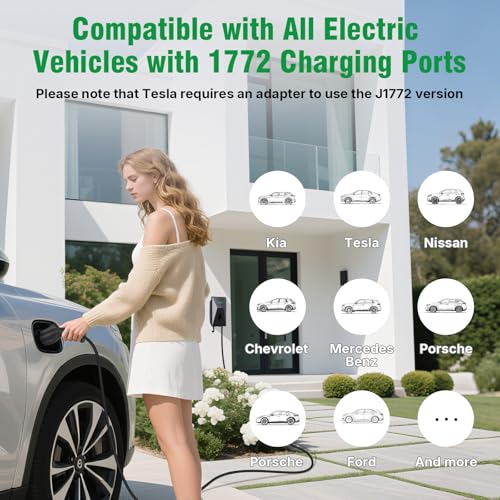 Calion Cargador de vehículo eléctrico de nivel 2, cargador de montaje en pared con cable de 25 pies, estación de carga de vehículo eléctrico para vehículos eléctricos J1772, 50 amperios #EV-C02AZ-US50A