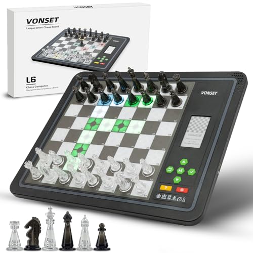 Core L6 - Juego de ajedrez electrónico para computadora, tablero de ajedrez para computadora con luz LED, computadora de ajedrez para adultos y niños con piezas de doble reina para