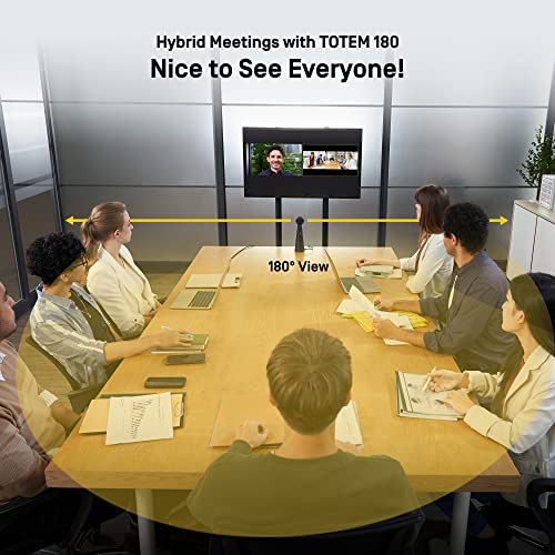 TOTEM 180 Cámara de videoconferencia panorámica 4K con vista de 180° y 120°, cámara web premium, cobertura de habitación completa, Encuadre automático AI, micrófonos de reducción de ruido, USB-C