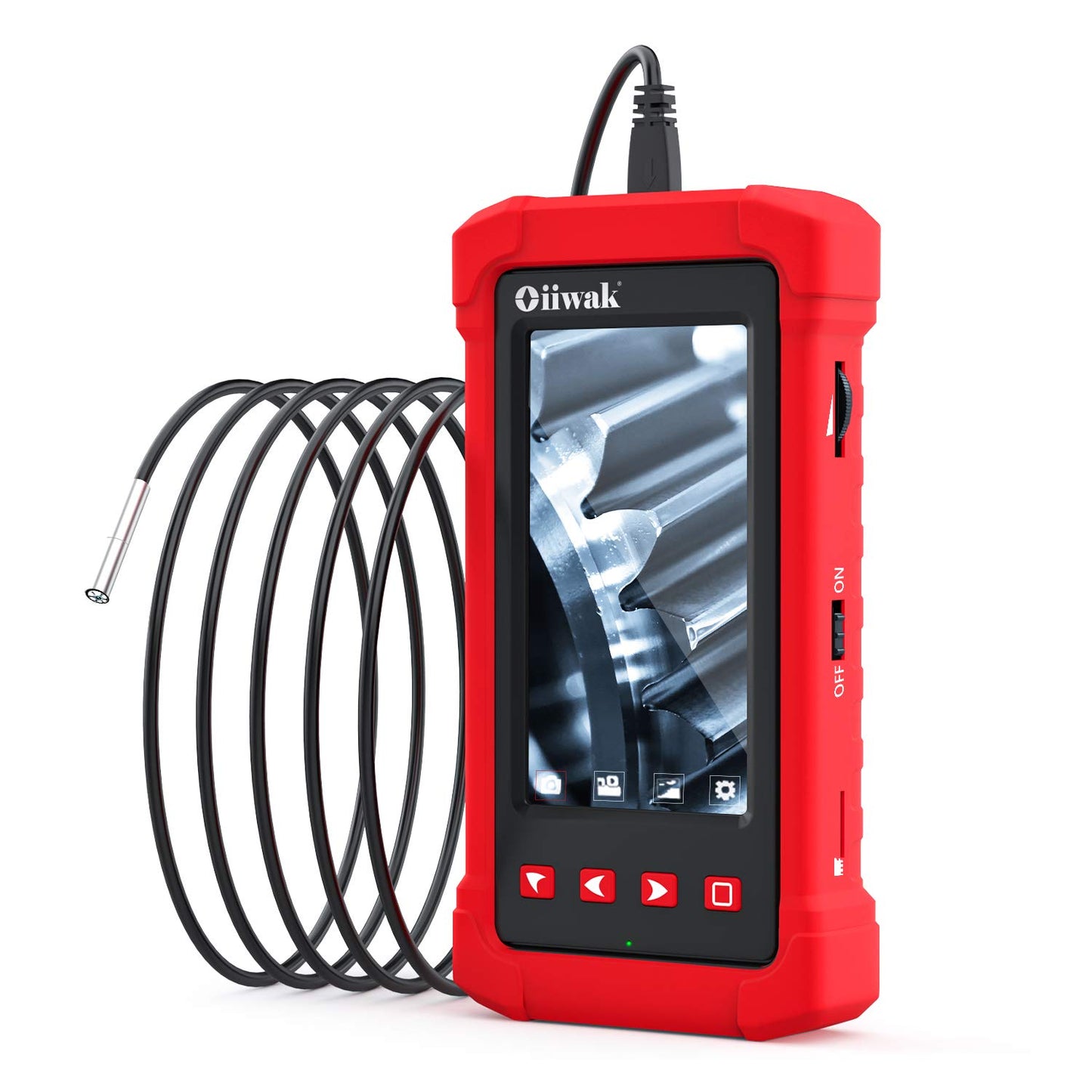 Cámara endoscopio industrial de 0.154 in, cámara de inspección de boroscopio Oiwak HD 1080P pantalla IPS de 4.3 pulgadas, 6 luces LED, cable semirrígido, funda de transporte, cámara de serpiente de alcantarillado impermeable IP68 (5 pies)