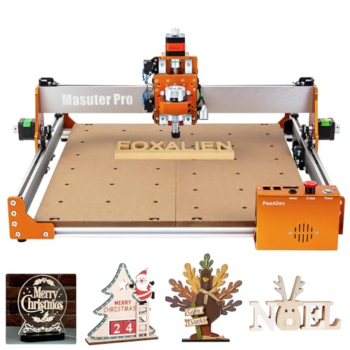 FoxAlien Masuter Pro - Máquina de enrutador CNC de 3 ejes, máquina de grabado de pasatiempos para principiantes, estructura totalmente metálica para madera, acrílico, MDF, nailon, enrutamiento