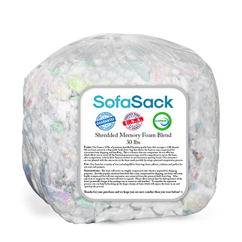 Sofa Sack Recambio de espuma triturada: relleno de espuma viscoelástica para bolsas de frijoles, camas y almohadas para perros, 30 libras, multicolor SOFAFOAM30