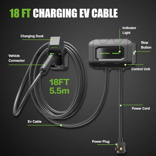 Cargador de vehículo eléctrico de nivel 2, 18 pies, 32 amperios, 240 V CA, estación de carga para vehículos eléctricos, cable portátil para interiores y exteriores, EVSE SAE J1772 EV