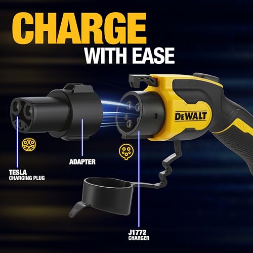 DEWALT Adaptador de carga SAE J1772 a Tesla EV, compatible con todos los vehículos eléctricos Tesla, conector de alta potencia 60A/250V, fácil de conectar, no requiere herramientas