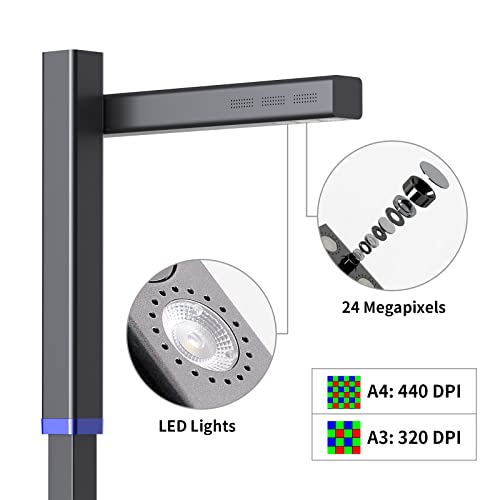 CZUR Shine Ultra Pro - Escáner de documentos de 24 MP, escáner de libros USB, cámara de documentos portátil, escáner de libros A3 de gran formato, altura ajustable, máximo DPI 440, para Windows y Mac