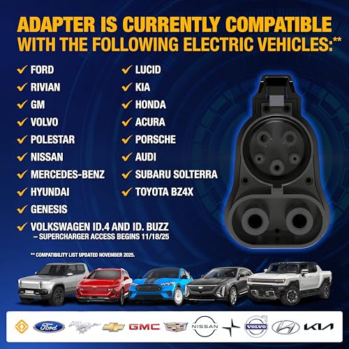 DEWALT Adaptador de carga rápida NACS a CCS1, 500A/1000V, carga rápida tu CCS1 EV en supercargadores Tesla, compatible con vehículos eléctricos seleccionados.