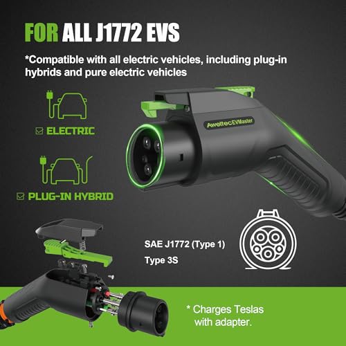 Cargador de vehículo eléctrico de nivel 2, 18 pies, 32 amperios, 240 V CA, estación de carga para vehículos eléctricos, cable portátil para interiores y exteriores, EVSE SAE J1772 EV