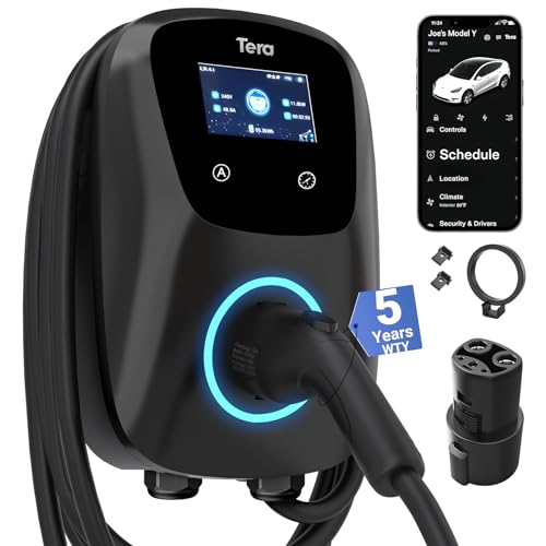Tera Electric Vehicle Charger Hardwired: for Tesla J1772 EVs ETL Level 2 48 40 Amp 240V Home Charging Station with Manual Setting Amps Schedule on Unit NEMA 14-50 25 FT Cable W01. EV-W01-H-BK