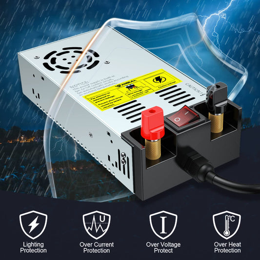 Anbull Convertidor de 110 V a 12 V, con interruptor de encendido/apagado, SMPS 110V AC a 12V DC adaptador convertidor transformador, fuente de alimentación máxima de 50 A 600 W 12 V