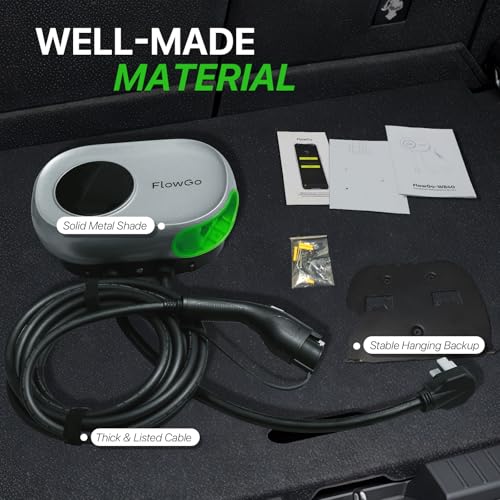 Cargador eléctrico de nivel 2 de 40 A, cargador eléctrico inteligente para el hogar, pantalla activada por movimiento, 240 V con enchufe NEMA 14-50, conector J1772, cable de 25 pies, aplicación