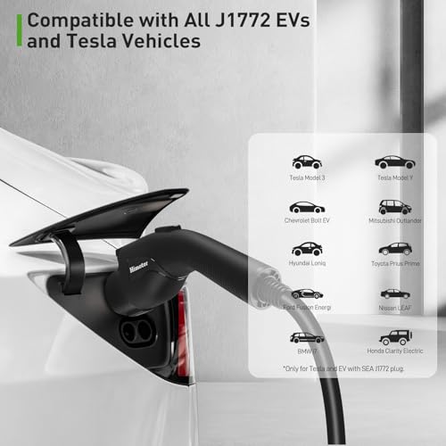 Cargador Ev nivel 2, 16-40A 110-240V, incluye adaptador J1772 a Tesla, cargador Tesla, con cable de carga de 25 pies y enchufe NEMA 14-50, con función de corriente ajustable y tiempo de carga