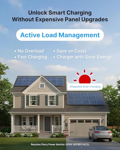 ELECQ Juego de carga inteligente: gestión activa de carga, modo de carga solar, compatible con OCPP | Cargador EV de 50 A (cableado/J1772) + monitor de potencia