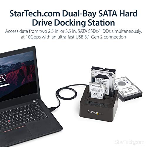 StarTech.com Estación de acoplamiento de disco duro USB 3.1 a SATA de doble bahía, USB 3.1 (10 Gbps), externa 2.5/3.5" SATA I/II/III, estación de acoplamiento SSD/HDD, bahía de disco duro