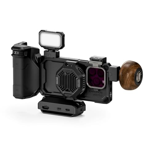 Tilta Khronos Ultimate Kit para iPhone 16 Pro | Incluye funda, ventilador de enfriamiento, mango PD de enfoque, panel LED, concentrador USB-C, mango de madera, soporte para SSD, bandeja de filtro TK-IP16-PB-B