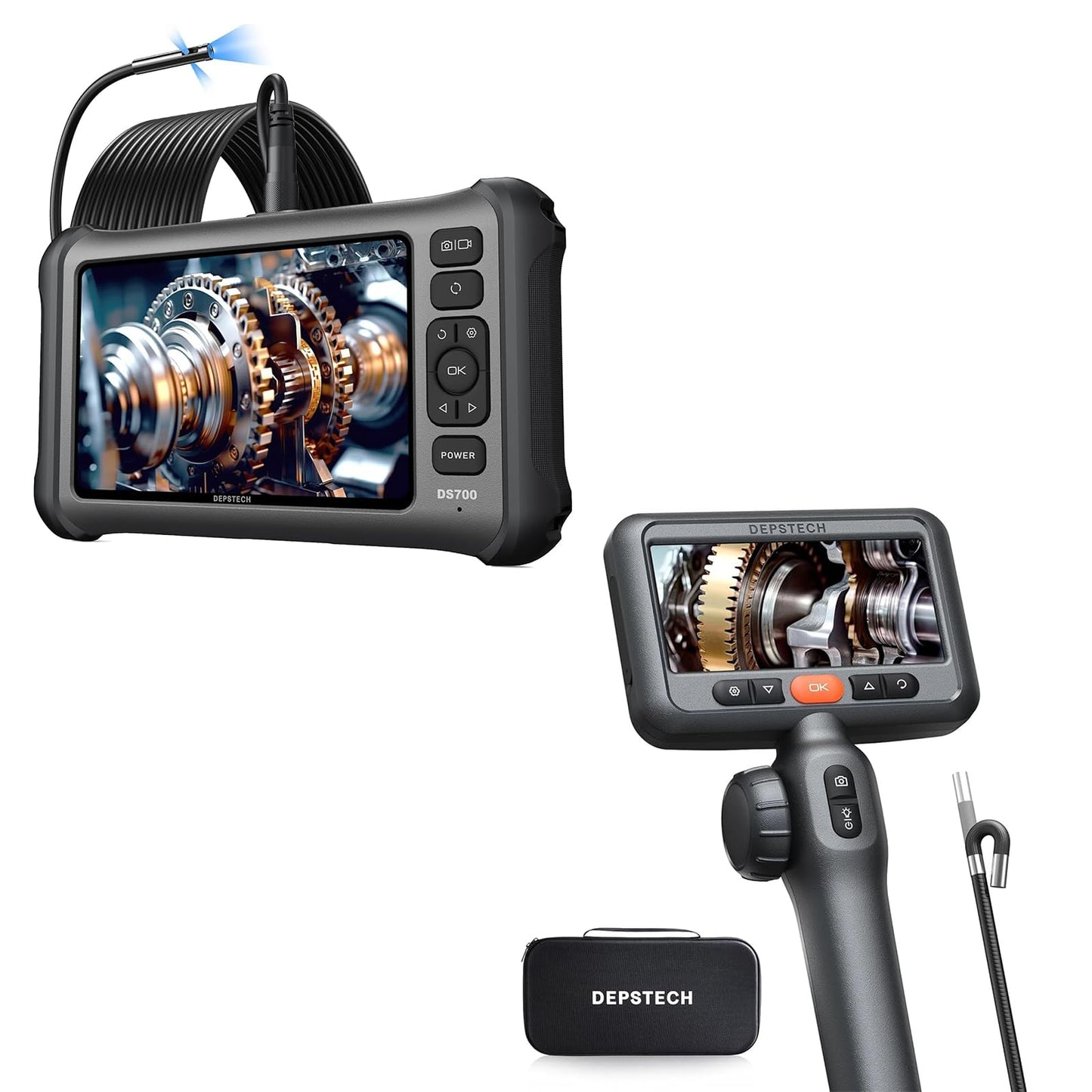 DEPSTECH DS650 - Herramienta de boroscopio articulado bidireccional de 210°, cámara endoscopio industrial con luces, sonda delgada de 0.24 pulgadas, DS700SE 7 pulgadas IPS endoscopio con luces,
