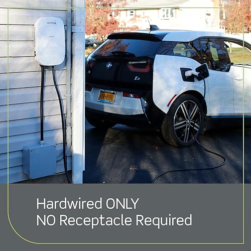 Leviton Level 2 Cargador eléctrico Inteligente para vehículo (EV) con Wi-Fi, 48 Amp, 208/240 Vac, Salida de 11.6 kW, Cable de 18 pies, estación de Carga Cableada, EV48W