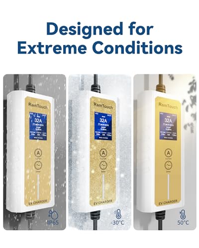 RamTouch Mobile Wallbox (7,4 kW, Tipo 2, Conector CEE 32 A, 6,5 m), Cargador EV con función de Carga Ajustable y planificada de 8 a 32 A, Cable de Carga Tipo 2, Compatible con vehículos eléctricos e