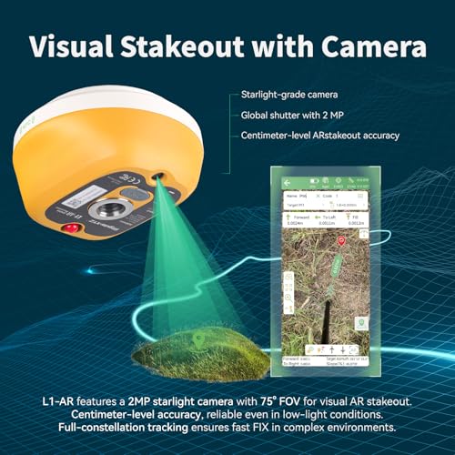 SingularXYZ L1-AR GNSS RTK Rover - AR+ GNSS, GPS RTK Colector de mano con software y replanteo visual, obturador global con 2 MP, precisión de 0.8 in, UHF de 9.3 mi, levantamiento de inclinación de 120° | Soporte