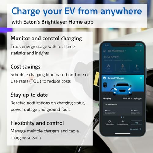 Eaton Cargador de vehículo eléctrico 32AMP (EV) Nivel 2 NEMA 14-50R Enchufe de montaje en pared GMEV32BR