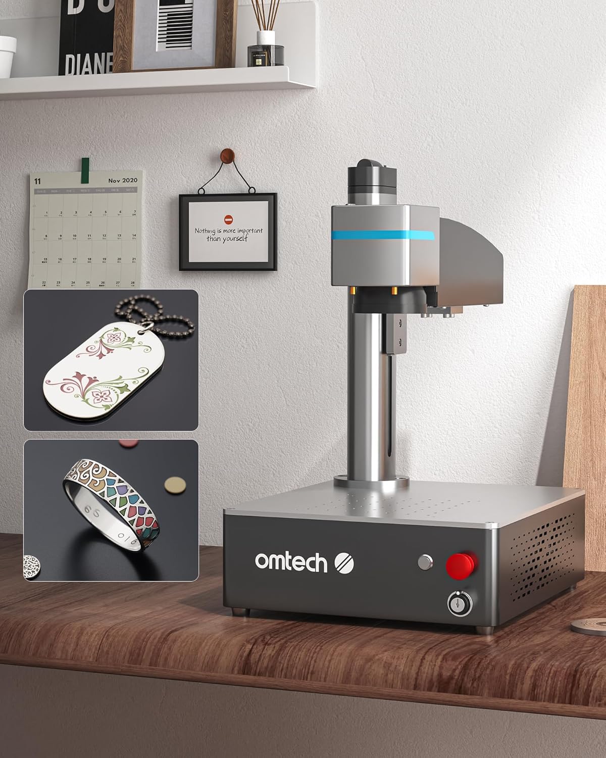 OMTech Máquina de marcado láser de fibra de 20 W - Precisión de ± 0.000 in | Área de 4.3 x 4.3 pulgadas | Compatible con LightBurn | Localizador de punto rojo dual | Más de 100,000 horas de vida útil