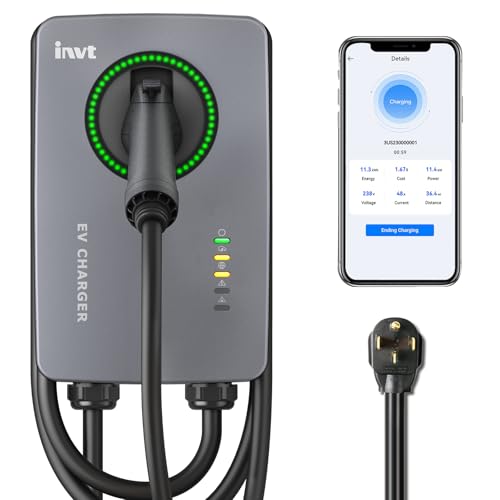 invt Cargador EV de nivel 2 – Cargador EV de 40 amperios nivel 2, cargador MENA 14-50 J1772, compatible con WiFi Ethernet, cargador de coche eléctrico para interiores y exteriores, nivel 2, estaciones