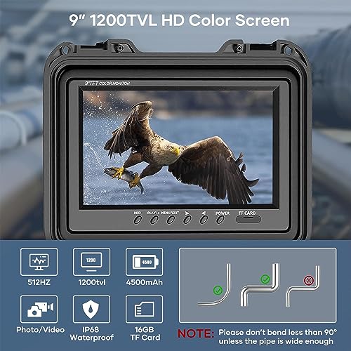 Oiiwak Cámara de alcantarillado con localizador, cámara de inspección de tuberías de 165 pies/164.0 ft con transmisor Sonde de 512 Hz IP68 impermeable conducto de drenaje Cámara de serpiente de