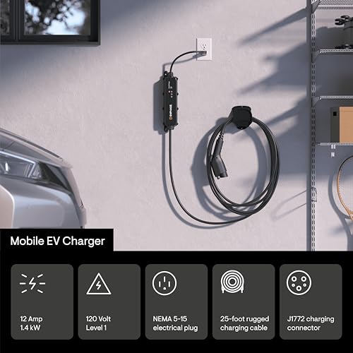 Enphase Cargador móvil EV, 12 A, certificado de seguridad, interior/exterior, cable resistente de 25 pies y conector SAE J1772, 120V, enchufe NEMA 5-15 - EVSE-NA-1012-0130-X000