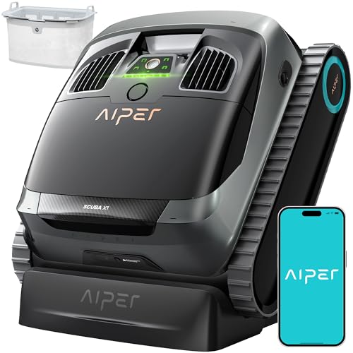 AIPER Scuba X1 - Robot de piscina inalámbrico con potente succión, doble filtración y base de carga inalámbrica, limpieza de suelo/pared/línea de flotación, tiempo de funcionamiento de 185min Aiper Actualización T1 OTA