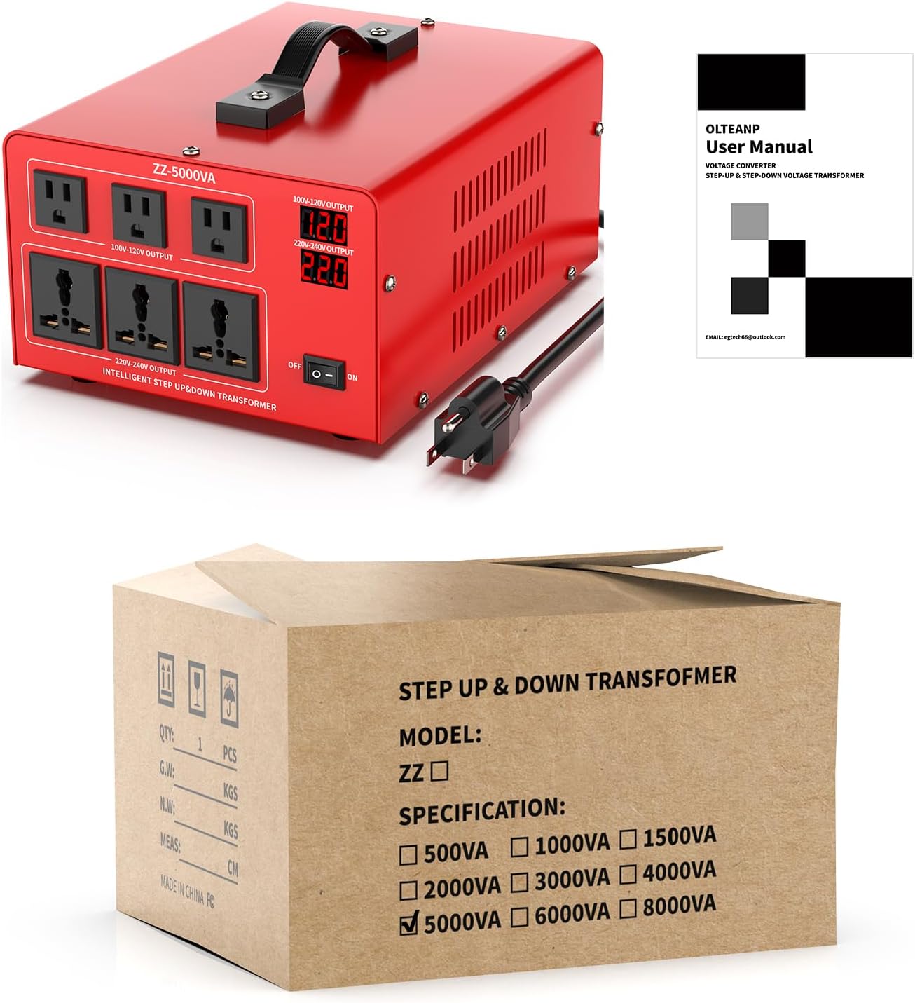 Convertidor de voltaje de 6000 W, convertidor de potencia elevador/descendente de alta resistencia, 220 V a 110 V, 110 V a 220 V con 3 salidas de EE. UU., 3 salidas universales, pantalla LCD,