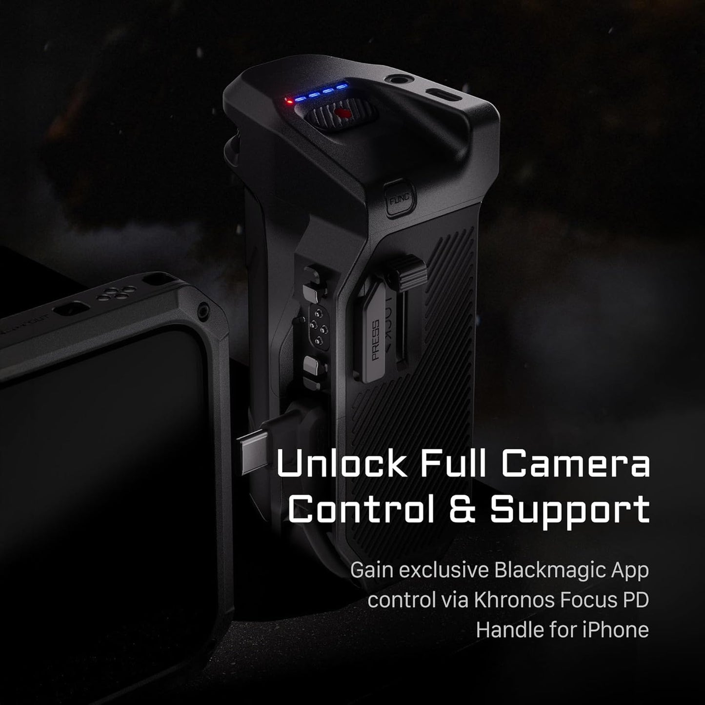 Tilta Khronos Ultimate Kit para iPhone 16 Pro | Incluye funda, ventilador de enfriamiento, mango PD de enfoque, panel LED, concentrador USB-C, mango de madera, soporte para SSD, bandeja de filtro TK-IP16-PB-B