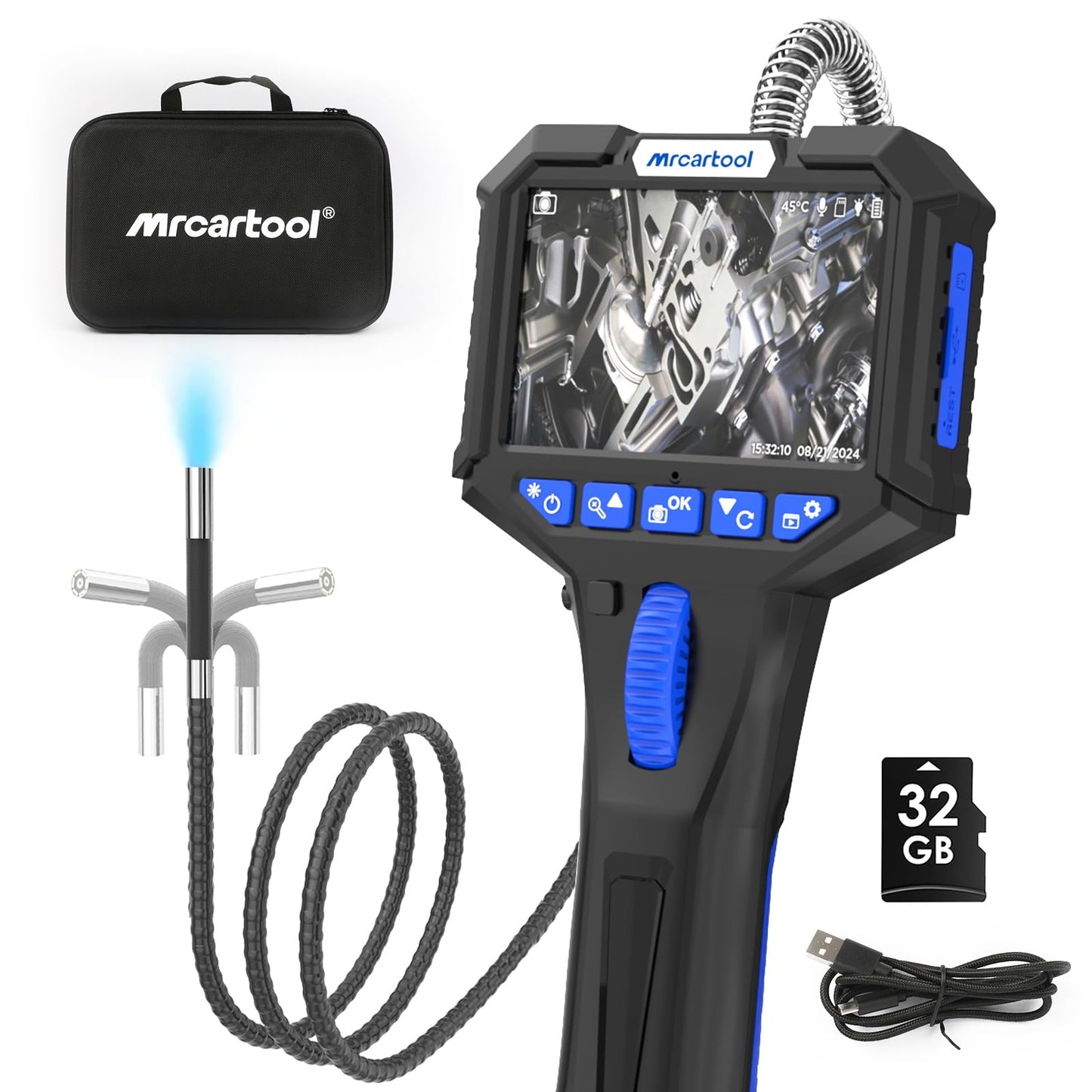 MR CARTOOL Boroscopio articulado N150, cámara endoscopio bidireccional de 210° con sonda impermeable IP67 de 0.24 pulgadas, manguera flexible de 3.3 pies, herramienta de boroscopio para