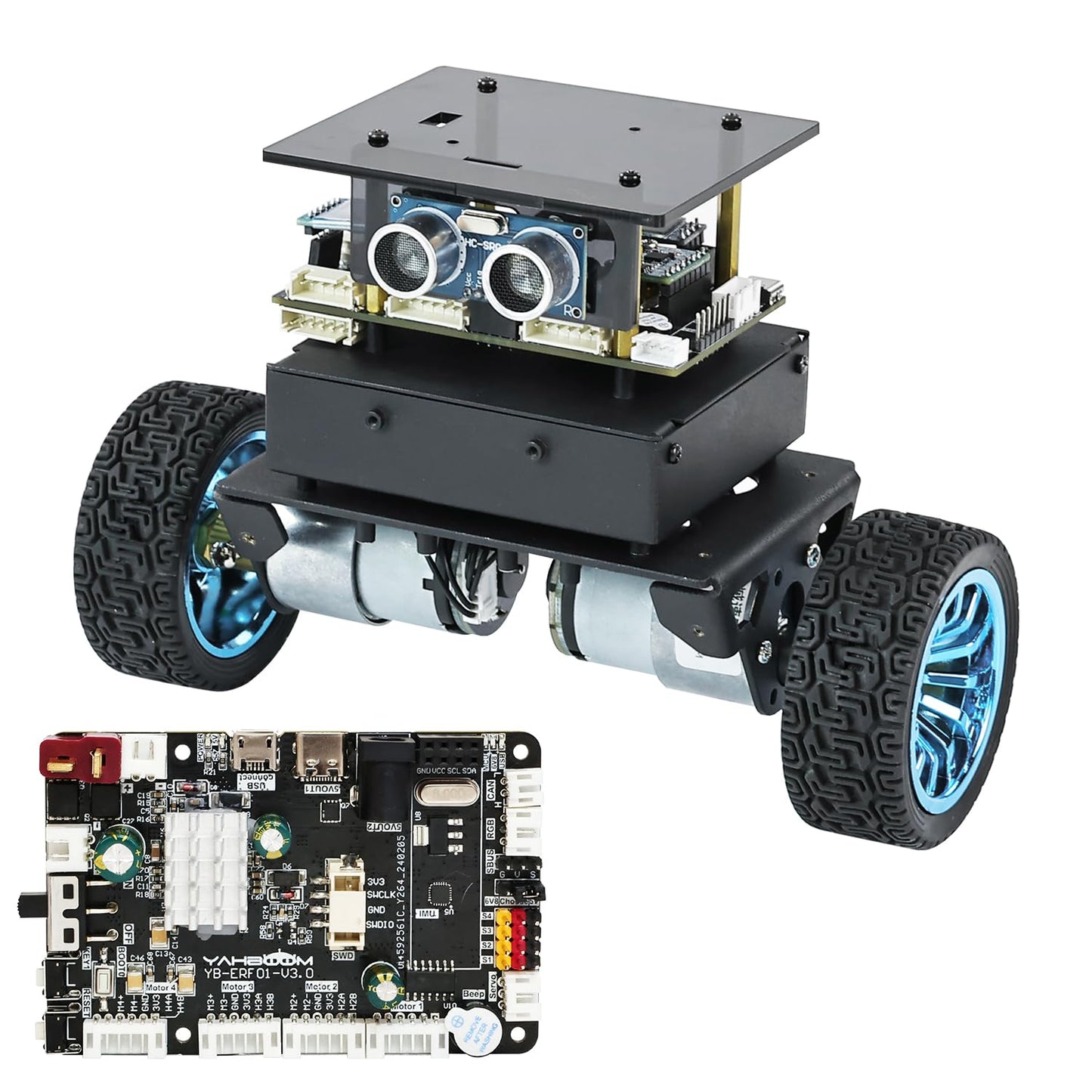 Yahboom STM32 2wd robot de autoequilibrio, kit de chasis de robot inteligente de dos ruedas Junta de expansión de robot V3.0