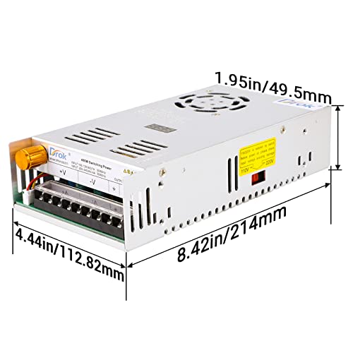 DROK - Fuente de alimentación de 24 V, CA 110 V/220 V a CC 0-24 V, 20 A 480 W, adaptador ajustable variable regulado 5 V, 12 V, 24 V, voltaje, transformador LED de voltaje de conmutación de 20 A,