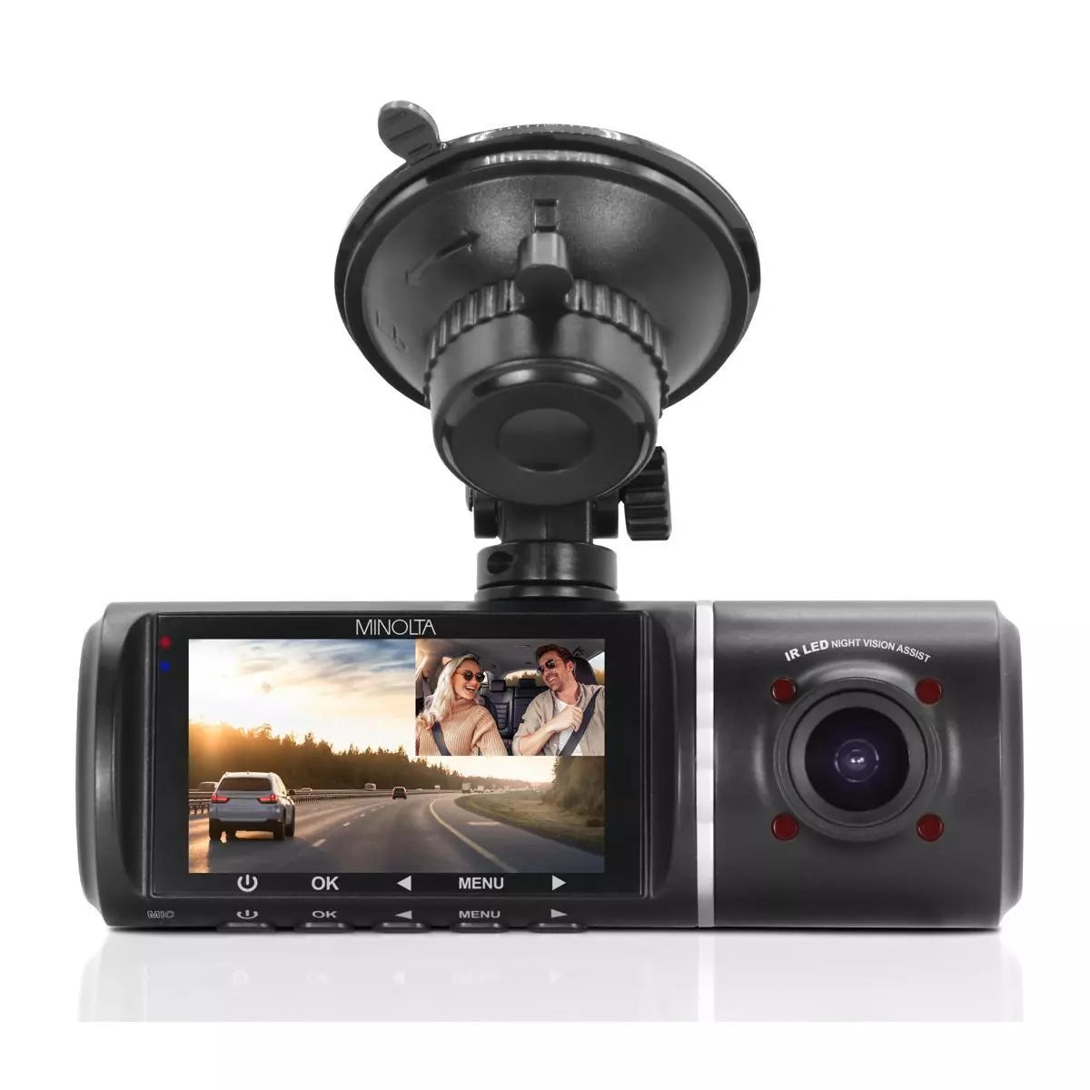 Minolta MNCD245T FHD Front Rear View Dash Camera with 3-Ch Recording, Black