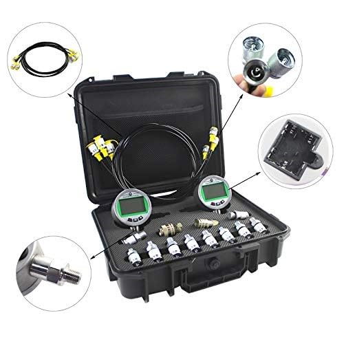 SINOCMP Kit de manómetro digital con 2 medidores de presión de 80 MPA/12000 PSI, 3 mangueras de prueba y 12 acoplamientos, kit de prueba de presión de agua de gas hidráulico con retroiluminación, 1