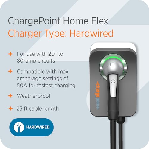 ChargePoint HomeFlex - Cargador eléctrico de nivel 2, estación de carga NACS cableada, compatible con Tesla, solución de carga rápida para vehículos eléctricos CPH50-HARDWIRE-L23-NACS