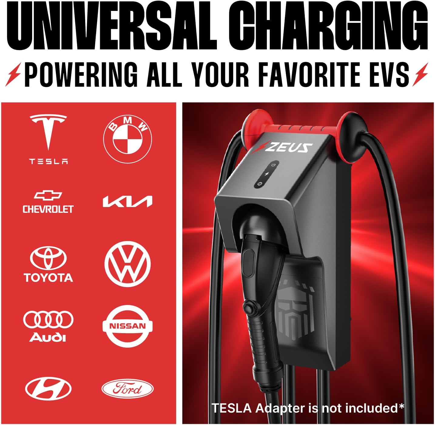 Zeus - Cargador EV de nivel 2 – Equipo de carga de vehículos eléctricos compatible con todos los modelos de vehículos eléctricos – Cargador rápido J1772 EVSE nivel 2 de 40 amperios – NEMA 14-50 240V