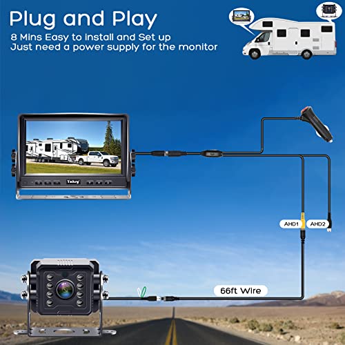 Cámara de respaldo para autocaravana HD 1080P 7 pulgadas, kit de visión trasera para monitor de camión, remolque de 5ª rueda, sistema de observación de alta velocidad, 2 canales, fácil instalación, visión nocturna impermeable Yakry Y14