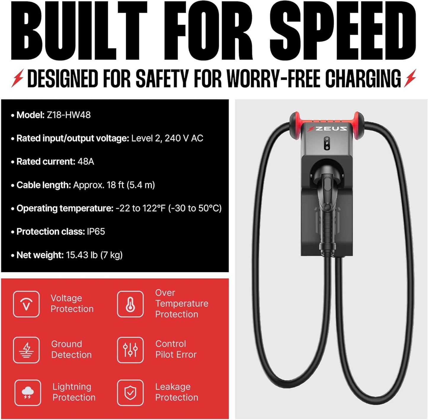 Zeus - Cargador EV de nivel 2 – Equipo de carga de vehículos eléctricos compatible con todos los modelos de vehículos eléctricos – Cargador rápido J1772 EVSE nivel 2 de 40 amperios – NEMA 14-50 240V