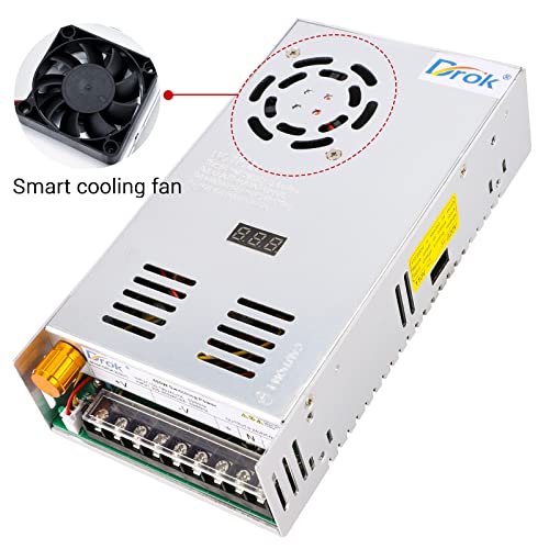 DROK - Fuente de alimentación de 24 V, CA 110 V/220 V a CC 0-24 V, 20 A 480 W, adaptador ajustable variable regulado 5 V, 12 V, 24 V, voltaje, transformador LED de voltaje de conmutación de 20 A,