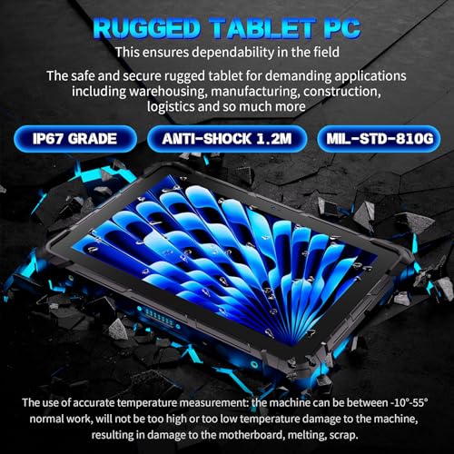 HIGOLEPC Tablet resistente de 10.1 pulgadas Win 11 Pro Celeron N4120 8GB RAM 128 GB ROM Windows Tablet, 600 Nit Outdoor Tablet PC, IP67 impermeable, 16000mAh/3.7V Batería WiFi 5 BT 5.0 - F7G-SUN