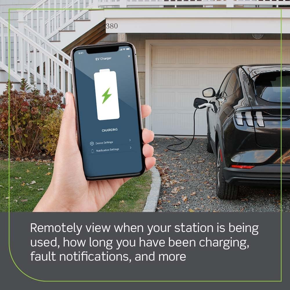 Leviton Level 2 Cargador eléctrico Inteligente para vehículo (EV) con Wi-Fi, 48 Amp, 208/240 Vac, Salida de 11.6 kW, Cable de 18 pies, estación de Carga Cableada, EV48W