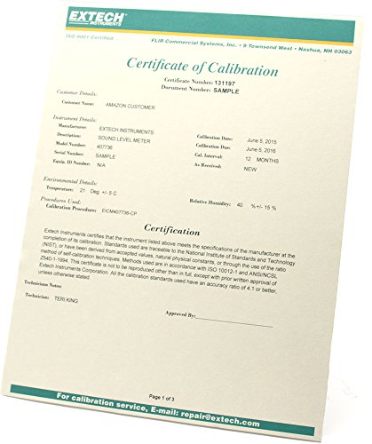 Extech 407730-NIST Medidor de nivel de sonido digital 40-130dB con NIST